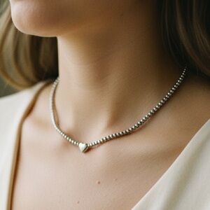 Silver Beaded Heart Necklace